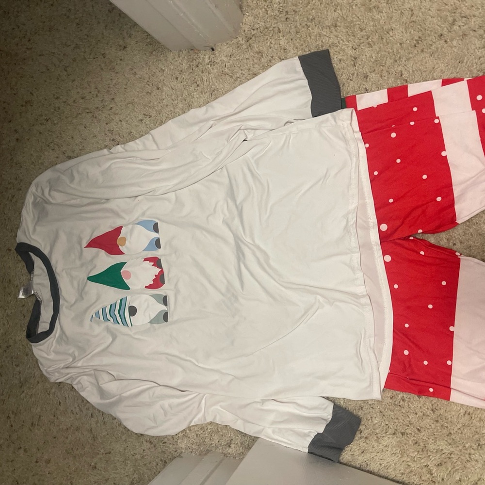 Gildan White and Red Pajama Set with Gnome Design